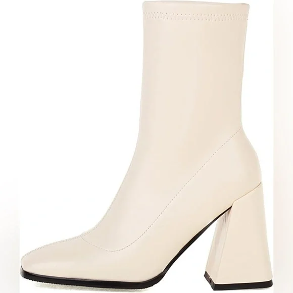 JR.catning Women Block Heel Short Boots Women Square Toe Casual Ankle Boots​​​ - Picture 2 of 7